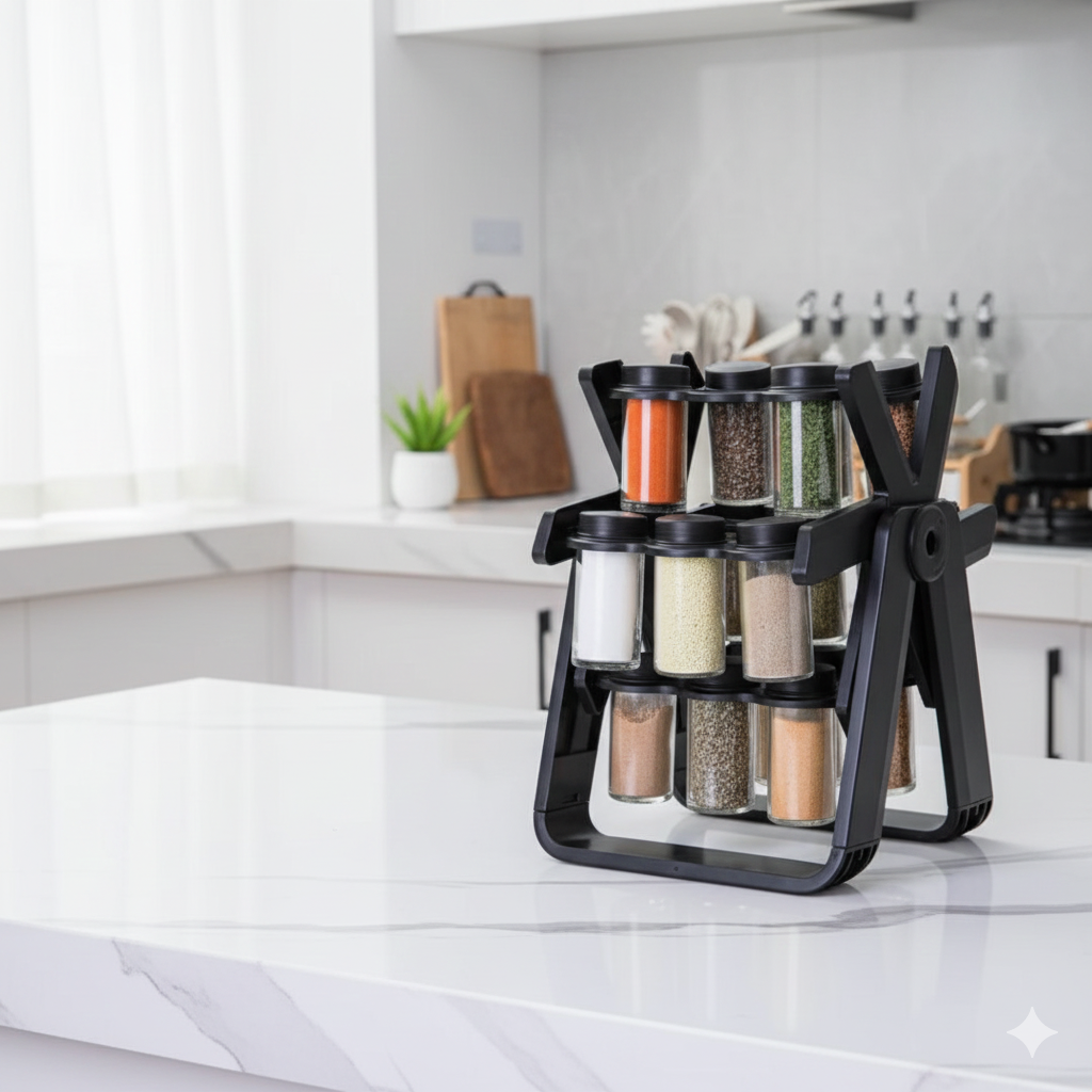 حاملة التوابل مع القارورات العصرية